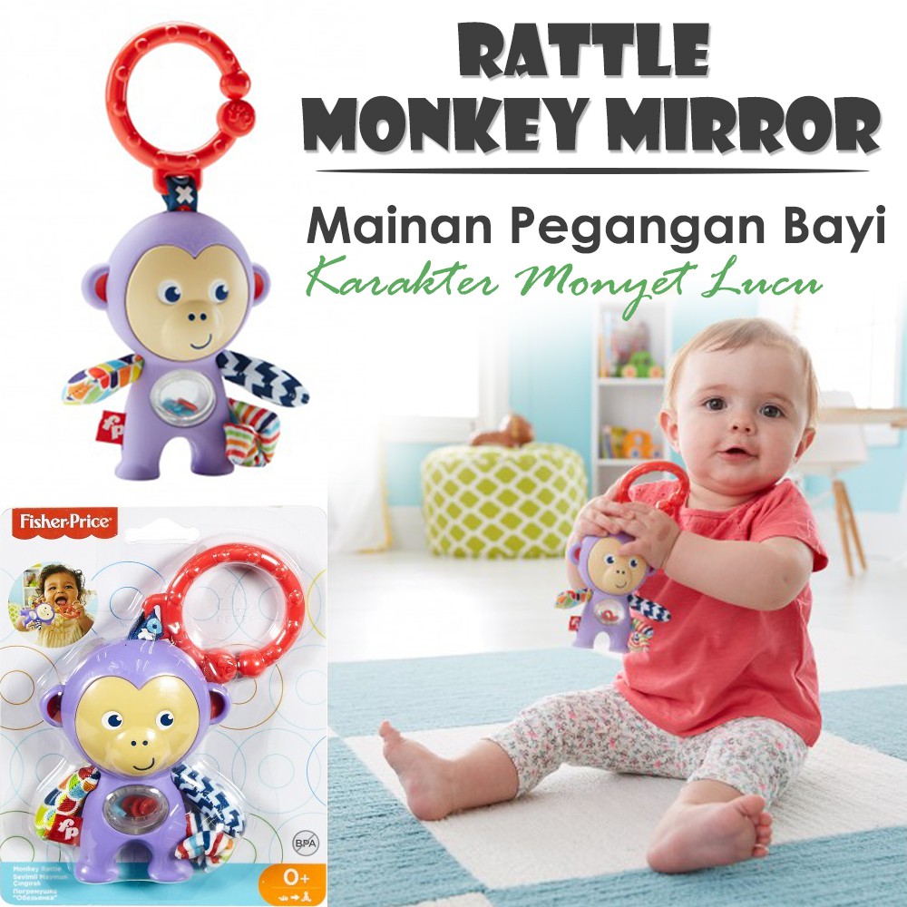 ORI Mainan Rattle FISHER PRICE - Mainan Pegangan Bayi Karakter Monyet Lucu Monkey