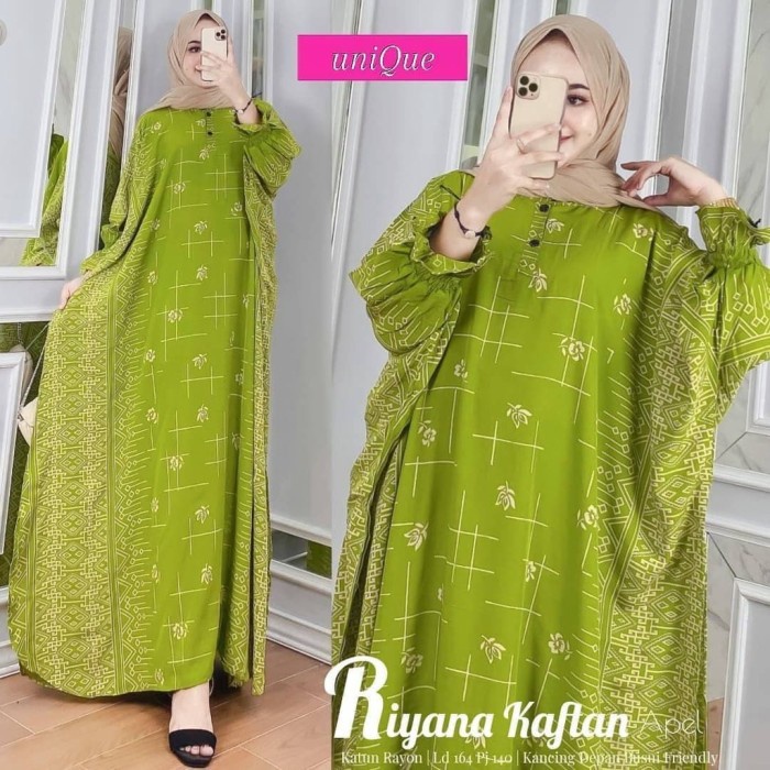 Termurah Baju Gamis Kaftan Jumbo Kaftan Batik Gamis Kaftan Jumbo Dress Ld 140 - Hijau lemon, all siz