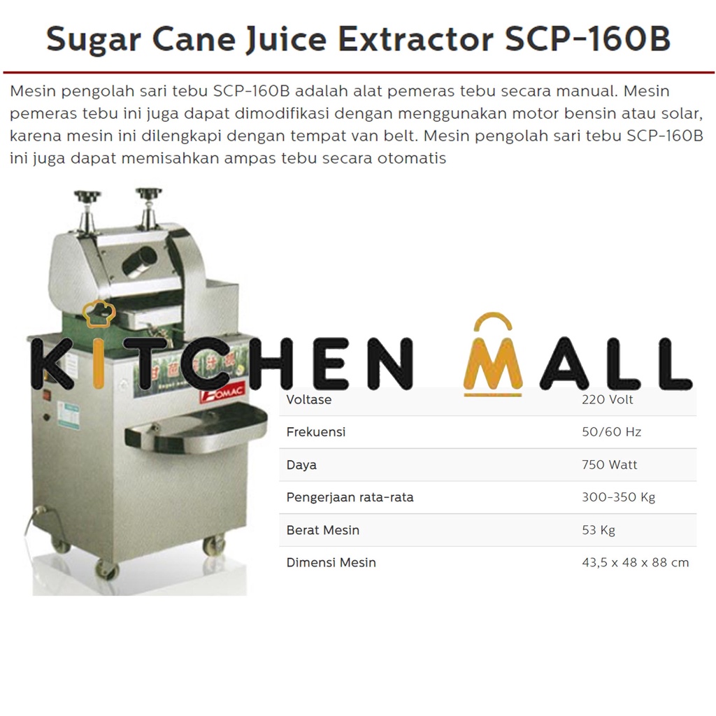 FOMAC SCP-160B Mesin Pemeras Tebu - Mesin Penggiling Tebu Elektrik