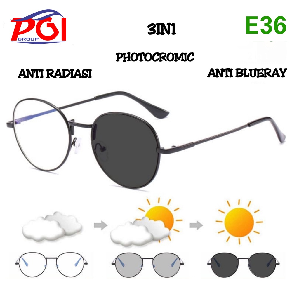 E ( E36 ) KACAMATA PHOTOCROMIC BENTUK OVAL 3 IN 1 ( KACAMATA SAJA )
