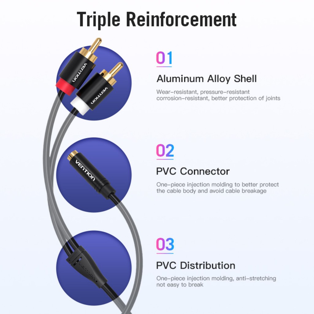 Vention R01 -2M Kabel Aux 3.5mm Female to 2 RCA Male