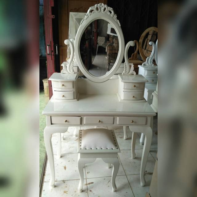 Meja Rias Jati Murah Minimalis / Tolet Kartini Jepara / Meja Rias Cantik Warna Putih
