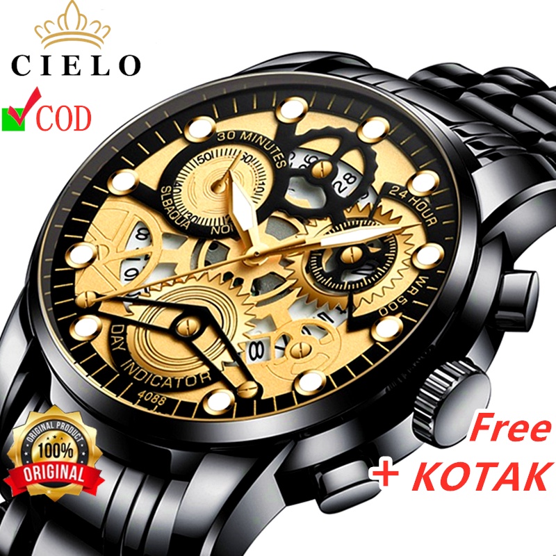 100%Original Jam Tangan Murah Watch 4088 Pria Hitam Anti Air Analog Tahan Air Alat Servis (Free Kotak+Kartu）COD