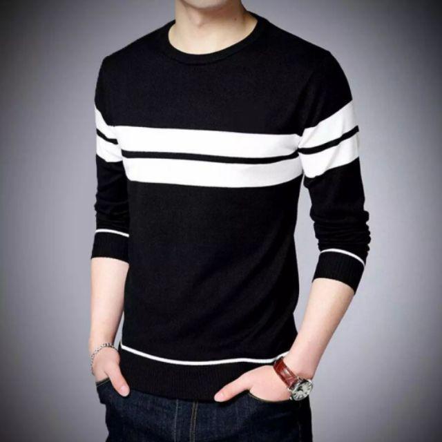 LULUSTORE.CO.ID - SWEATER RAJUT PRIA STRIP 2 ROND PREMIUM 12 GT-Hitam