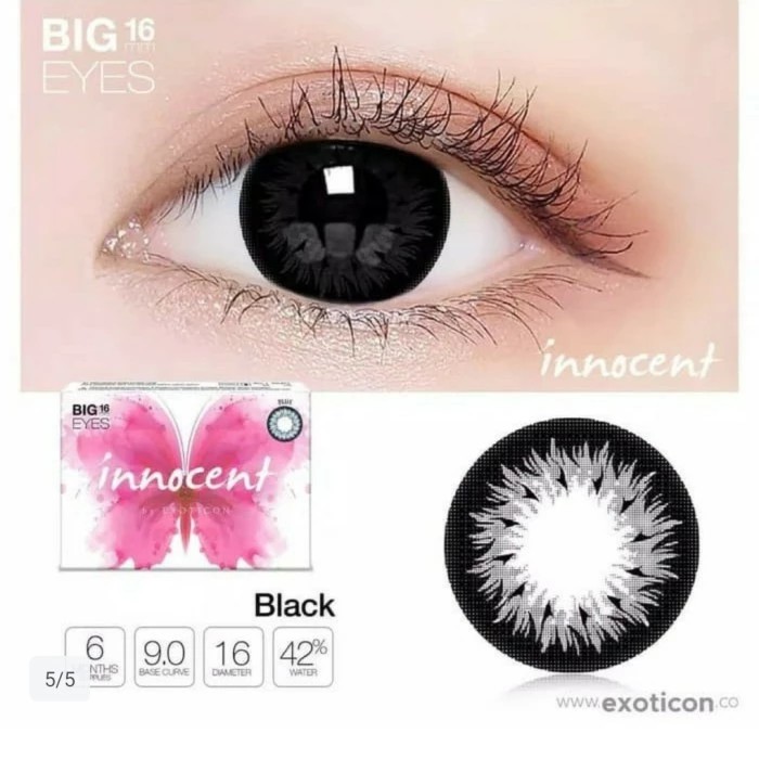 SOFTLENS INNOCENT BLACK (NORMAL/MINUS) MADE IN KOREA BIG EYES 16mm