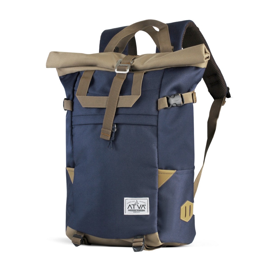 HARRIER NAVY KHAKI ORIGINAL x ATVA Ransel Casual Biru Dongker Pria Wanita Daily Backpack Kuliah Kampus Kerja Kantor Sekolah SMA SMK Tas Punggung Laptop Ukuran Besar 14 Inch Rolltop Bagpack Distro Premium Roll Top Outdoor Travel Traveling Bag Keren Terbaru