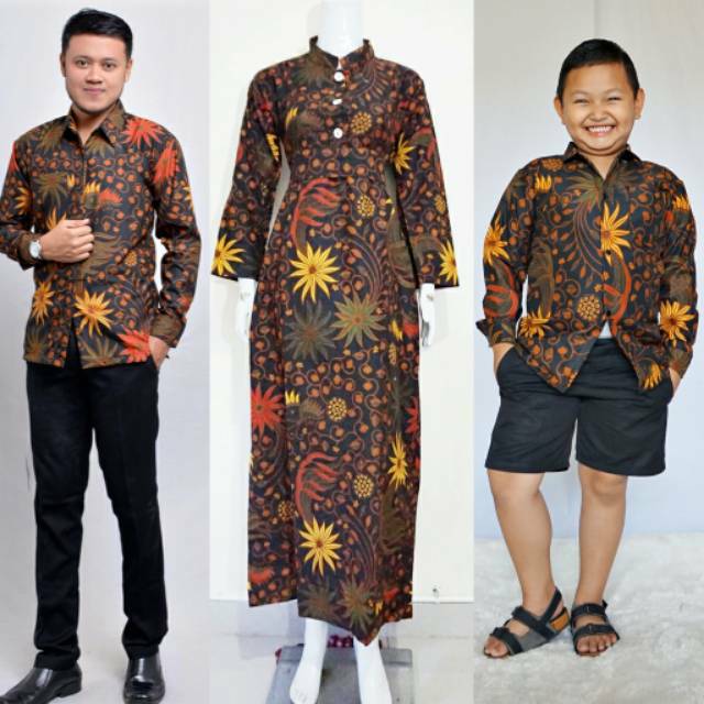 Batik Couple Keluarga Model Gamis |Batik Couple Bapak Ibu Anak Cowok |Batik Copel Keluarga