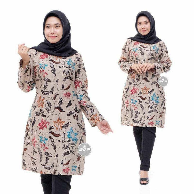 Tunik Batik Wanita Modern Terbaru JUMBO M L XL XXL Atasan Batik Wanita