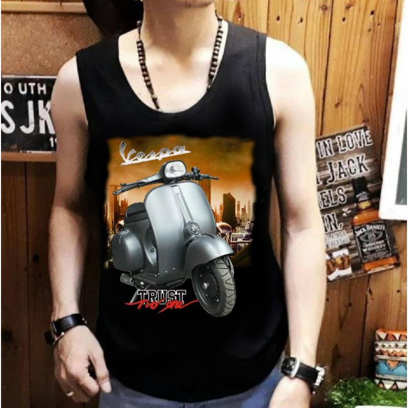 NEL-KAOS PRIA/ SINGLET KAOS DISTRO/T-SHIRT SINGLET VESPA HITAM METALIK FIT TO L-XL