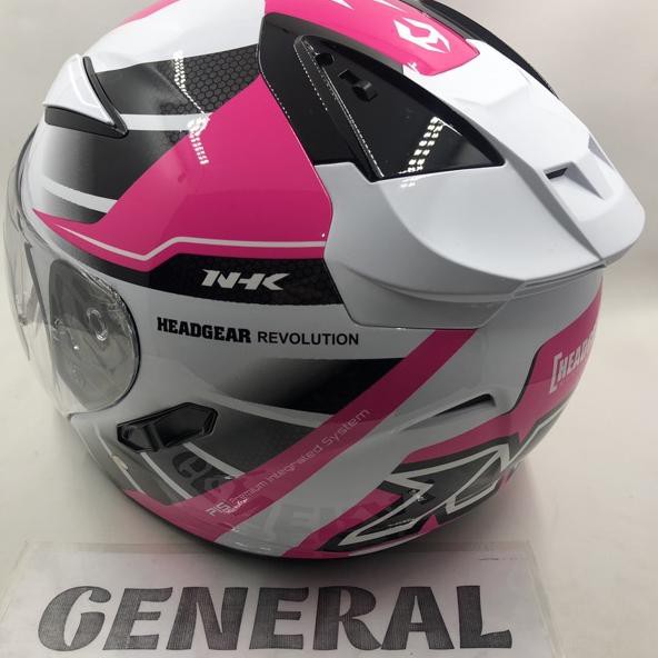 Terbaru - Helm NHK R1 Motif Octarium White Pink Putih Pink Double Visor Half Face