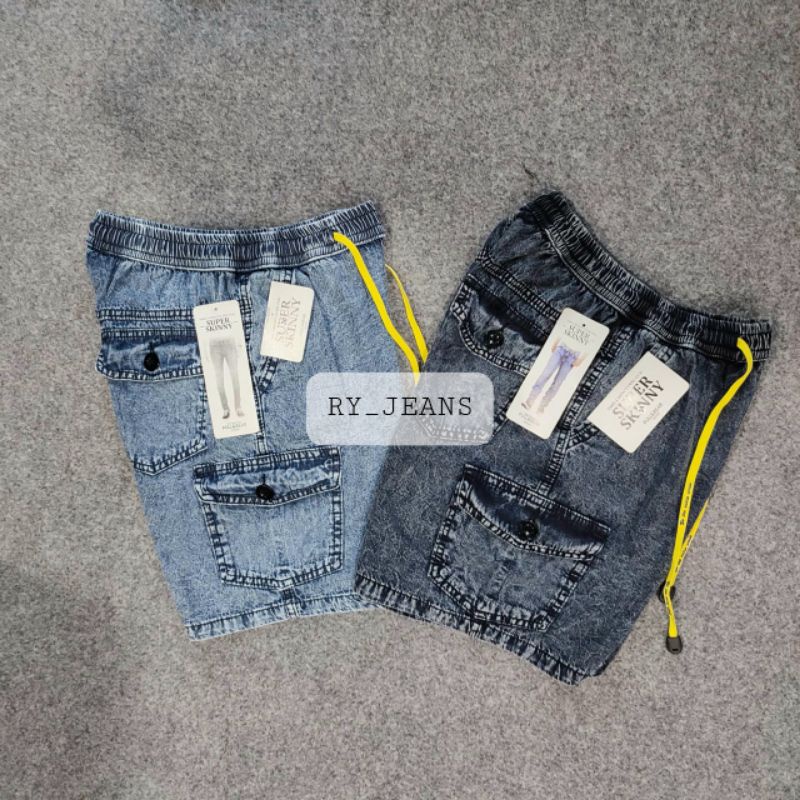 Celana jeans pendek pria celana cargo jeans denim street