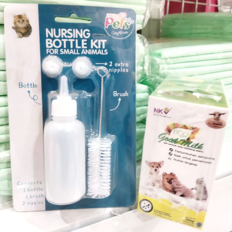 promo paket 1box susu eco pet goat milk premium + nursing bottle kit dot cat &dog