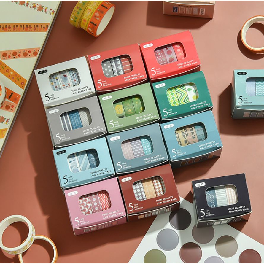 

Washi Tape Dekorasi isi 5 rolls | Isolasi Motif untuk Journal Scrapbook Diary | Kawaii Aesthetic Masking Tape