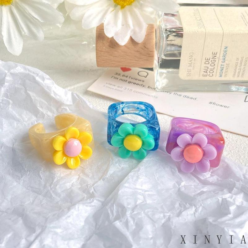 Xia.id Cincin Model Terbuka Desain Bunga Bahan Resin Akrilik Untuk Wanita