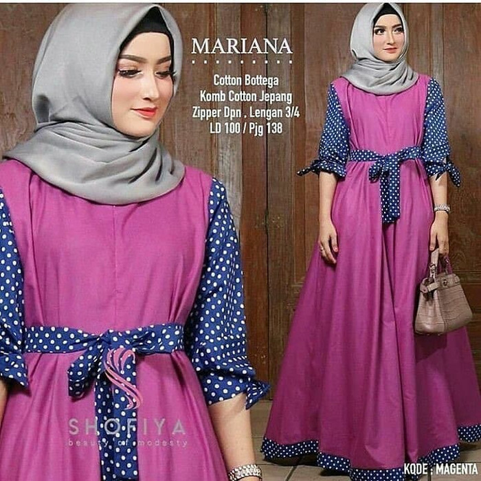 Edela Gamis Ibu Ibu Jumbo Bahan Kaos Denim Diana Ld 100-100 Zippe TK436 Baju Wanita Mariana Polka Dr