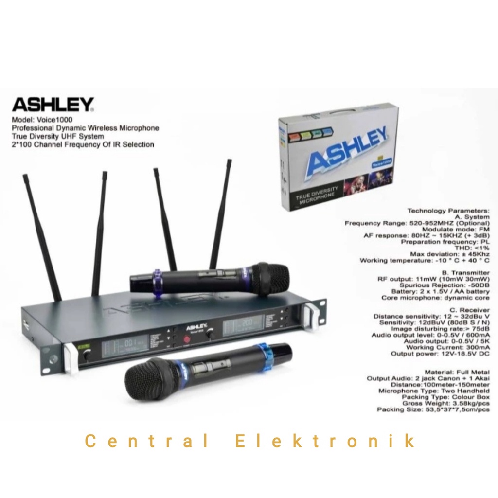 mic wireless ashley voice1000 / voice 1000 pegang-pegang