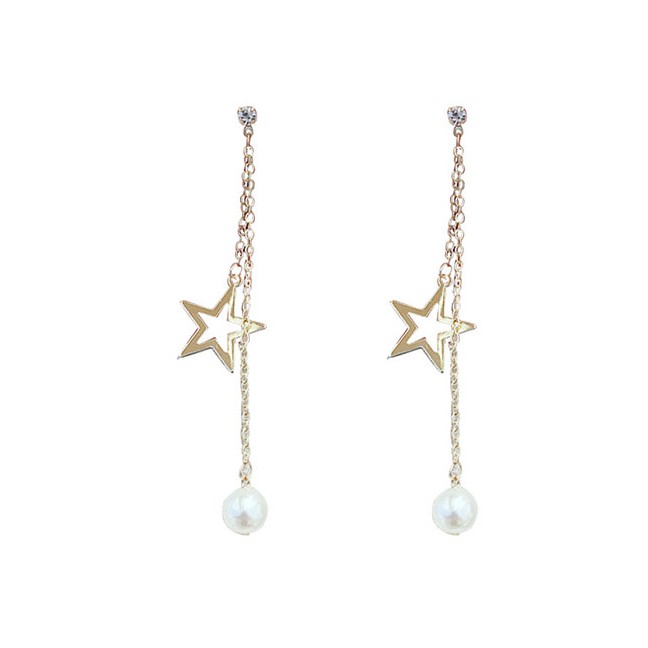 Anting Tusuk Golden Diamond Five-pointed Star Chain K12634