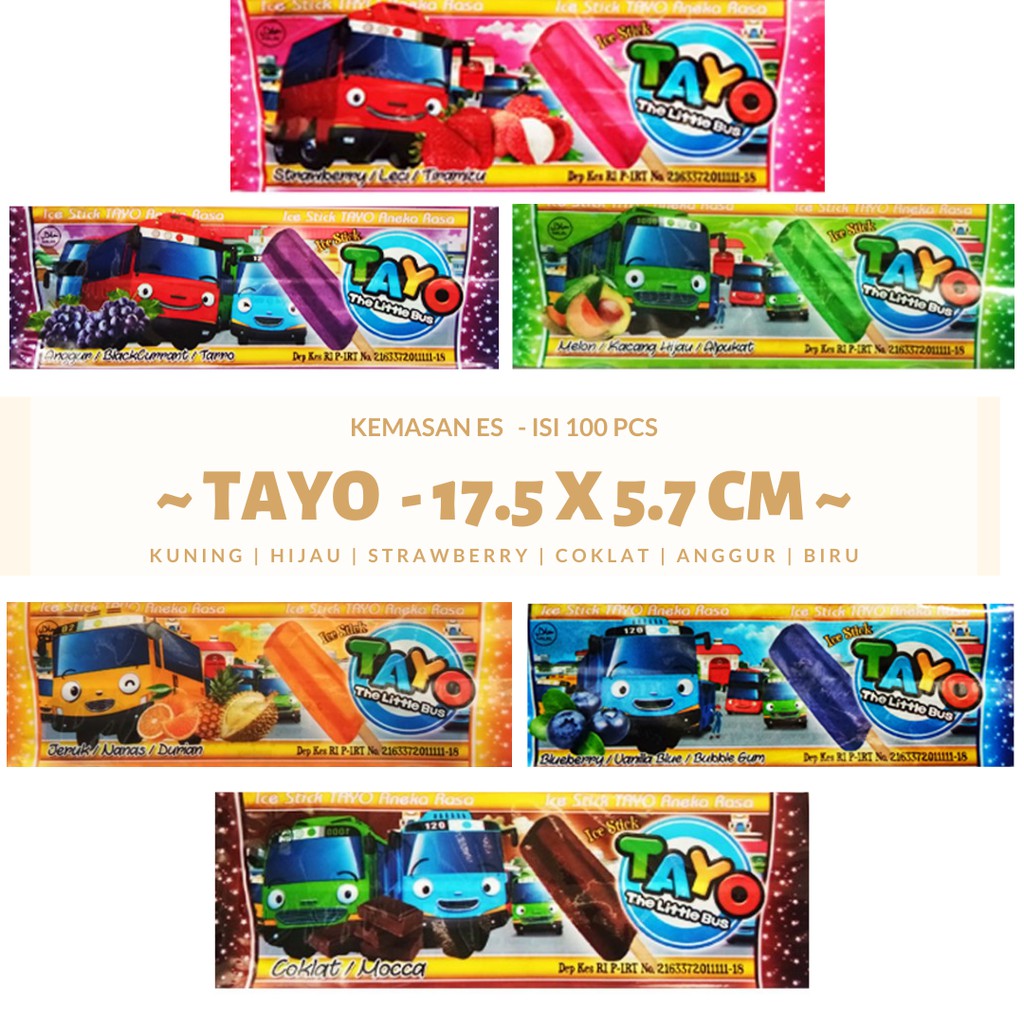 plastik es cream stik  100pcs tayo bisa pilih warna plastik es karakter lucu tayo kekinian plastik e
