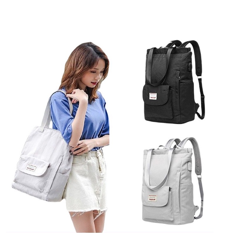 SmallLee Ransel Wanita Tahan Air Ransel Laptop Bergaya 13 13.3 14 15.6 Inch Korea Fashion Oxford Kanvas USB College Tas Ransel Wanita untuk Wanita