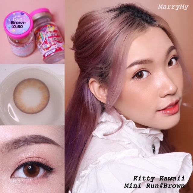 Softlens mini run gray &amp; brown kitty kawaii