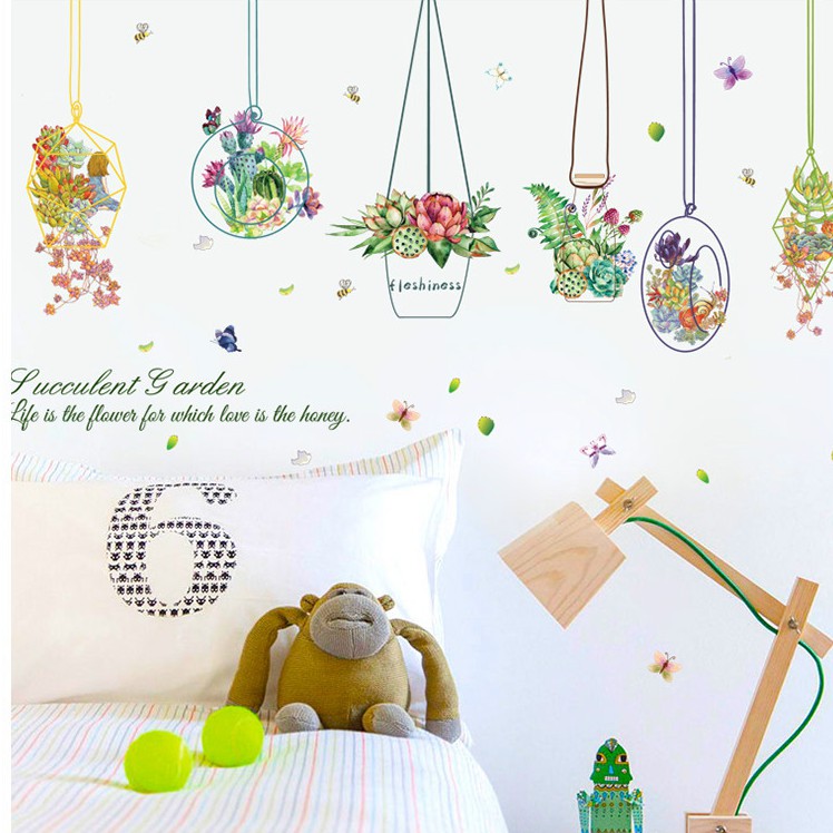 Reliza Wall Sticker Fleshy Plants Pot Gantung Garden Kitchen Stiker Dinding LDR 7226