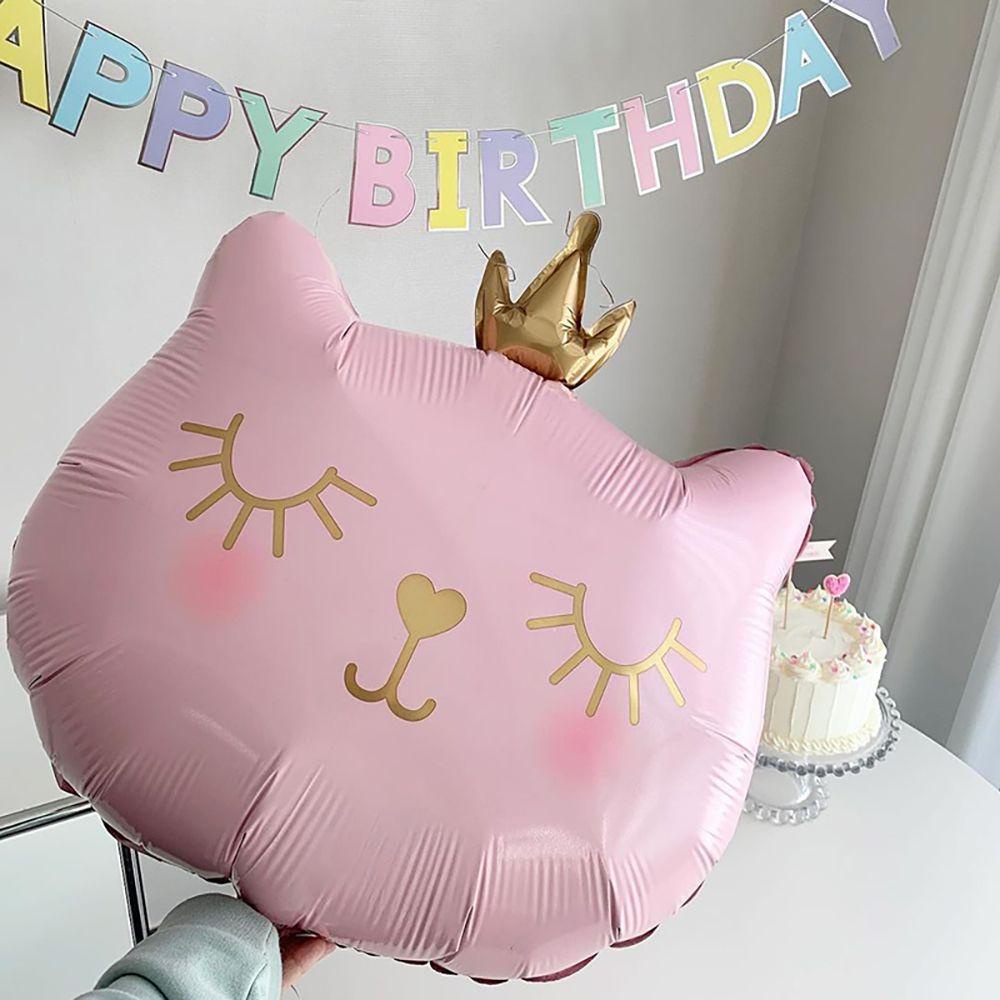 [Elegan] Balon Foil 3D 1pcs Layout Pesta Ulang Tahun Bentuk Kepala Kucing Hadiah Dengan Mahkota Balon Tiup