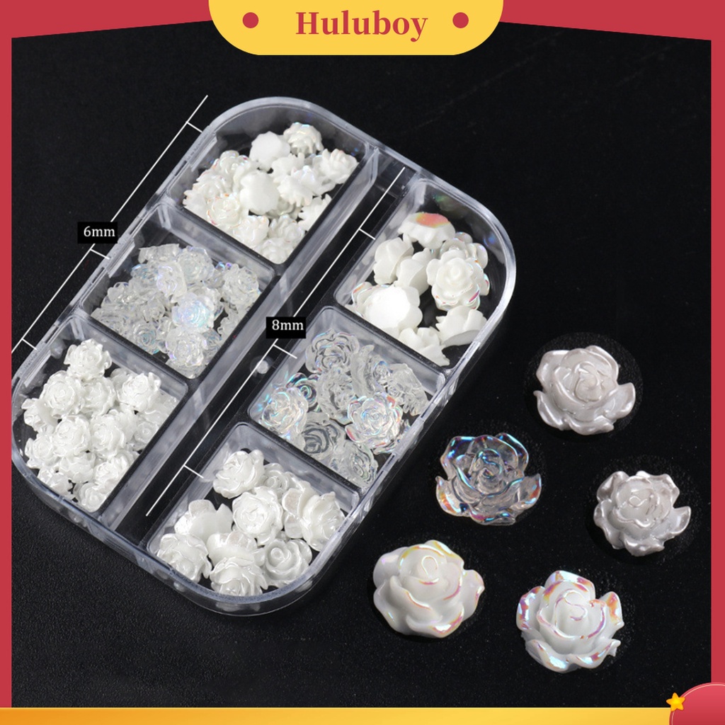 Huluboy Huluboy♡ 1 Kotak Ornamen Bunga Camellia Putih Mini Bahan Resin Untuk Dekorasi Nail Art