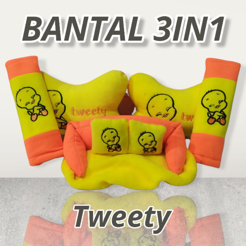 Bantal Mobil 3in1 Set Tweety Headrest Car Set Karakter Tweety