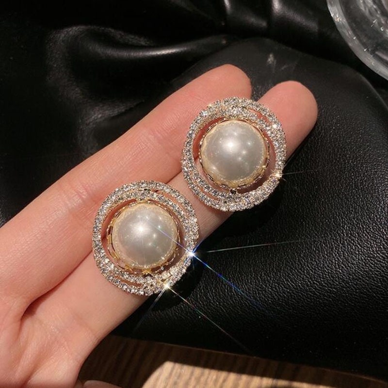 Anting Tusuk Retro Hias Mutiara + Berlian Imitasi Untuk Wanita