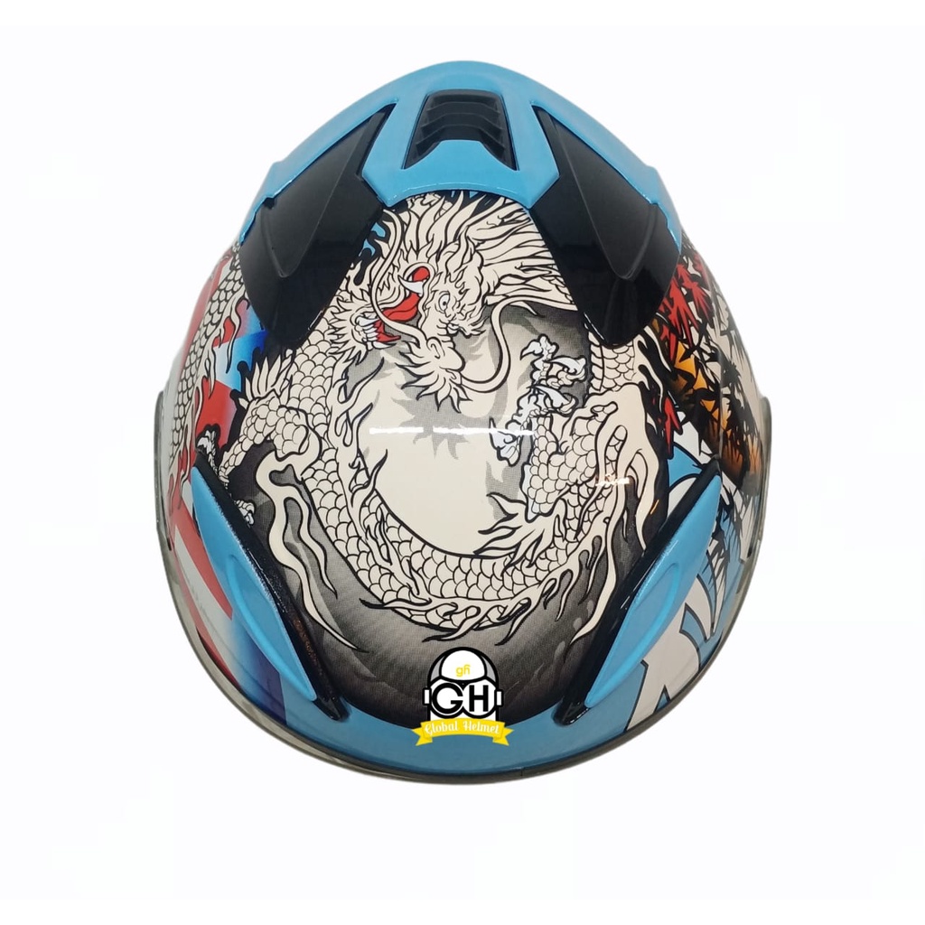 HELM NVR R-26 DRAGON KOI BLUE HALF FACE SINGLE VISOR HELM MURAH SNI HELM DEWASA DJMARU GALAXY R6 R1