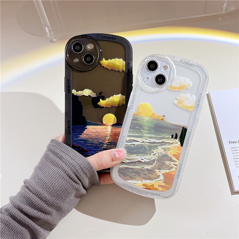 Case Silikon Transparan Motif Matahari Terbenam Untuk Iphone 13 12 11 pro max x xs xr xsmax 7 8 plus