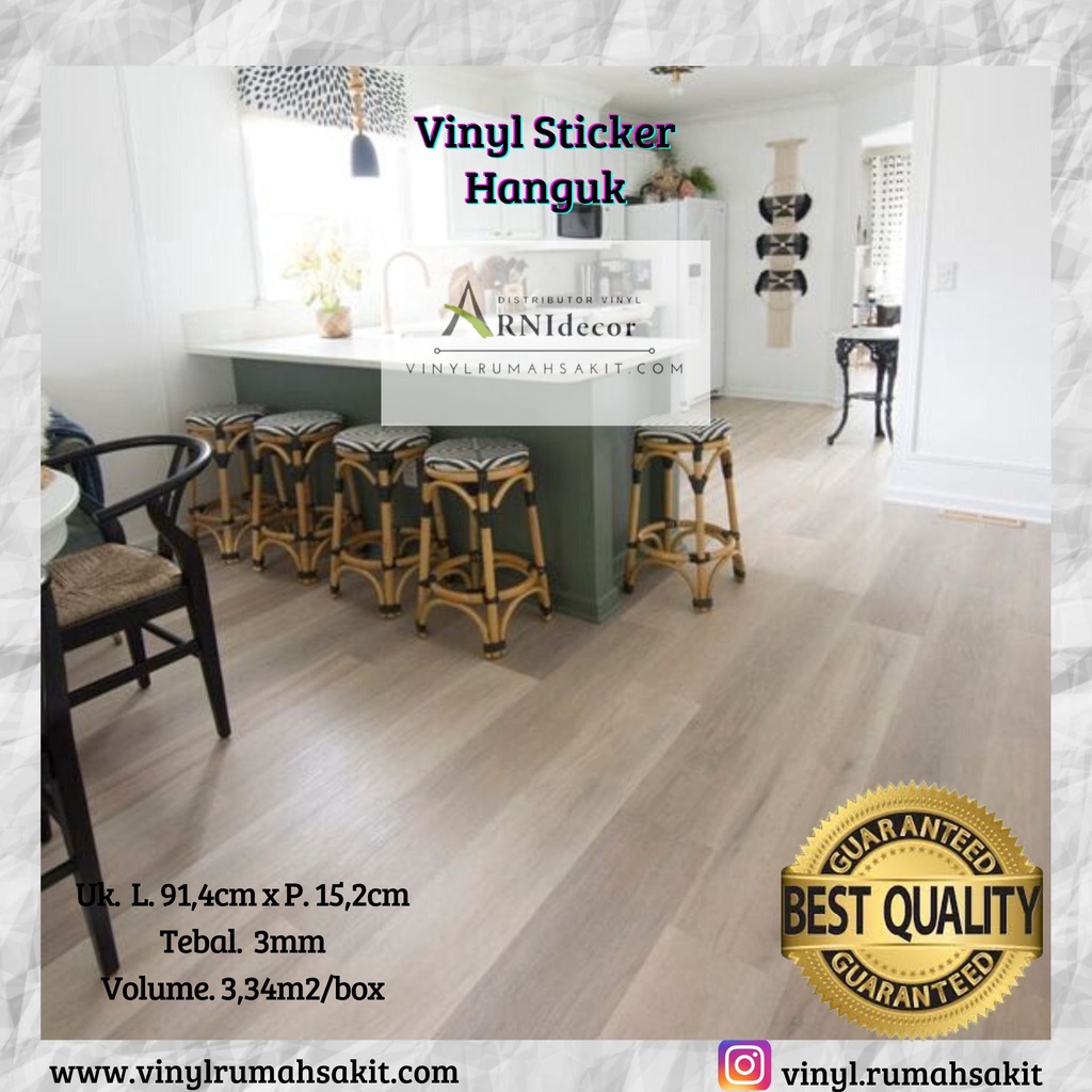 Vinyl Plank Sticker Hanguk Tebal 3mm - Best Quality [Sudah ada Lem]