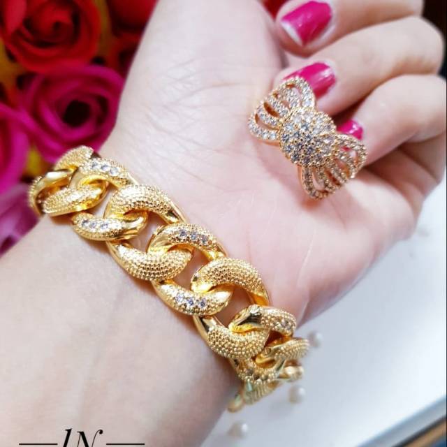 Xuping gelang dan cincin lapis emas 24k 1026j