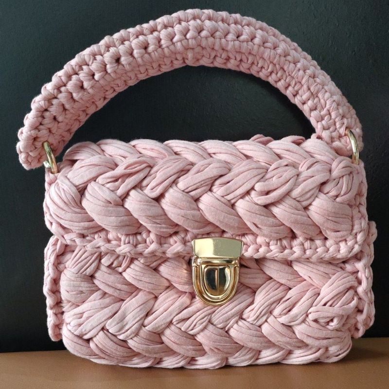 tas rajut tshirt yarn warna soft pink peach