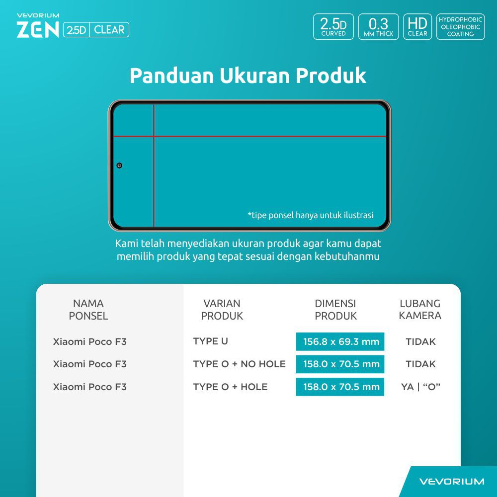 VEVORIUM ZEN 2.5D Clear Xiaomi Poco F3 Pocophone F3 Tempered Glass