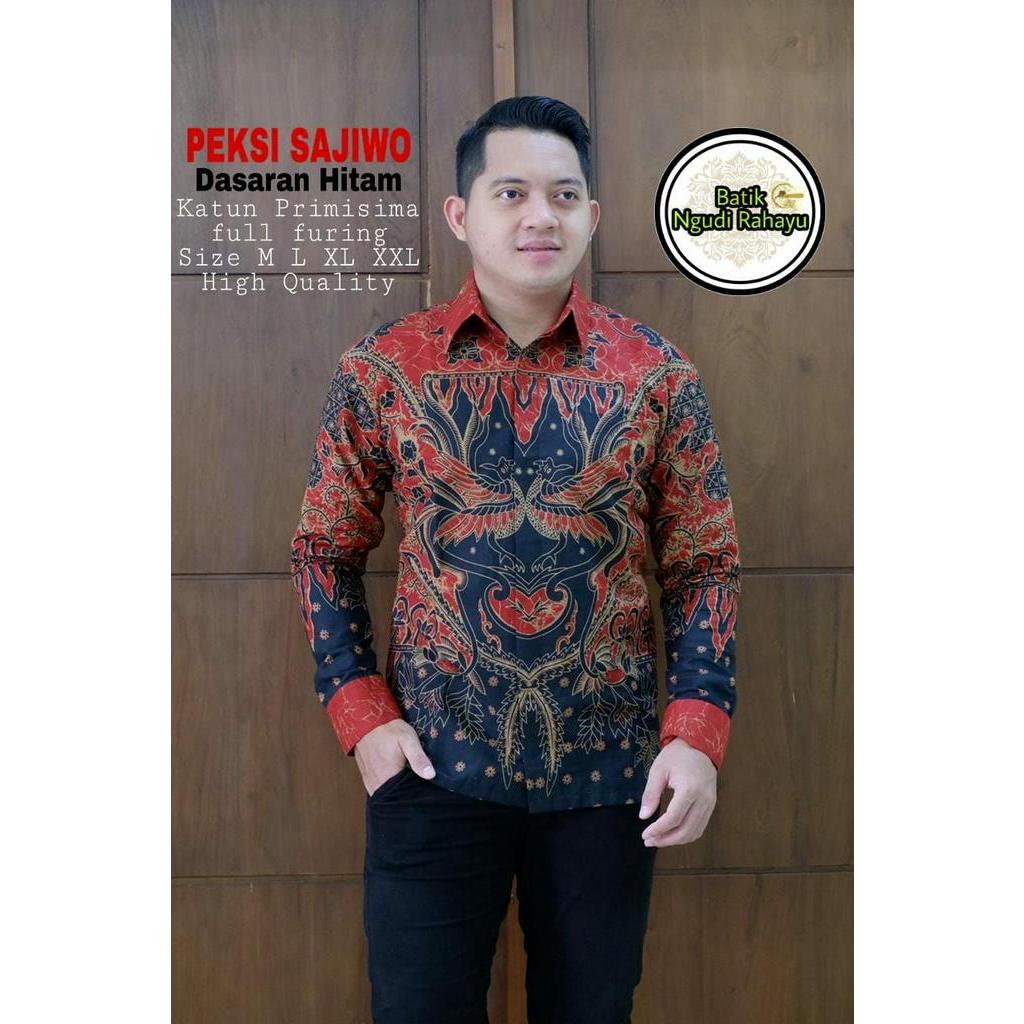 Kemeja Batik Lengan Panjang Batik Lengan Pendek Warna Merah Lapis Furing PEKSI SAJIWO Batik Solo