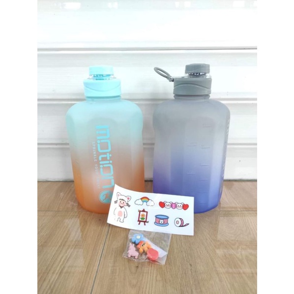 [BISA COD] Botol Motion 2200ml JUMBO FREE POUCH STICKER Botol Minum Motivasi Sport Gradasi Botol Korea Viral 2,2L