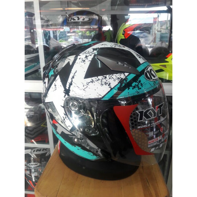 Helm Full Face KYT GALAXY SLIDE#5 DOUBLE VISOR BLACK/ AQUA BLUE