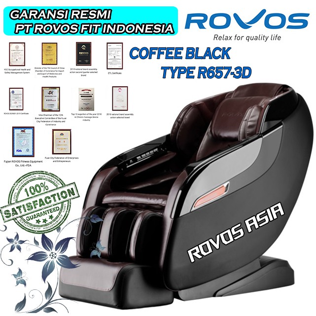 Kursi Pijat Rovos R657L 3D Massage Chair Rovos Coffee Black Hitam