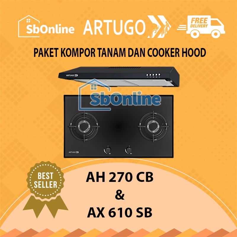 ARTUGO Paket Kompor Tanam dan Cooker Hood - AH 270 CB &amp; AX 610 SB