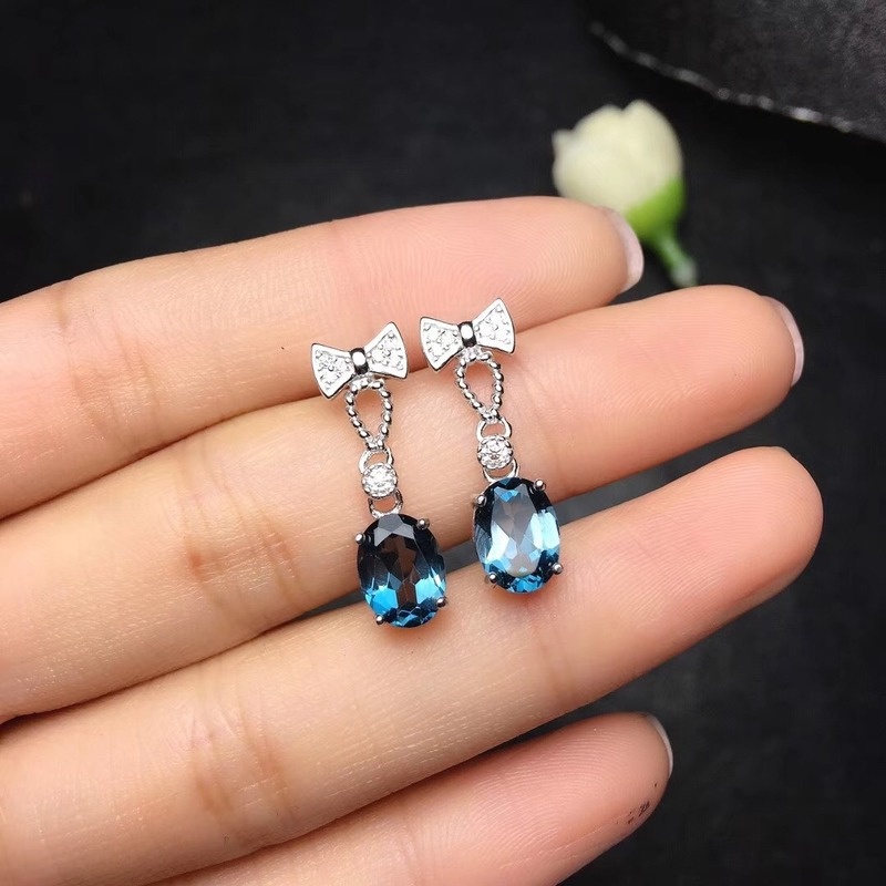 Anting Tusuk Sterling Silver Model Pita Warna Biru Untuk Wanita