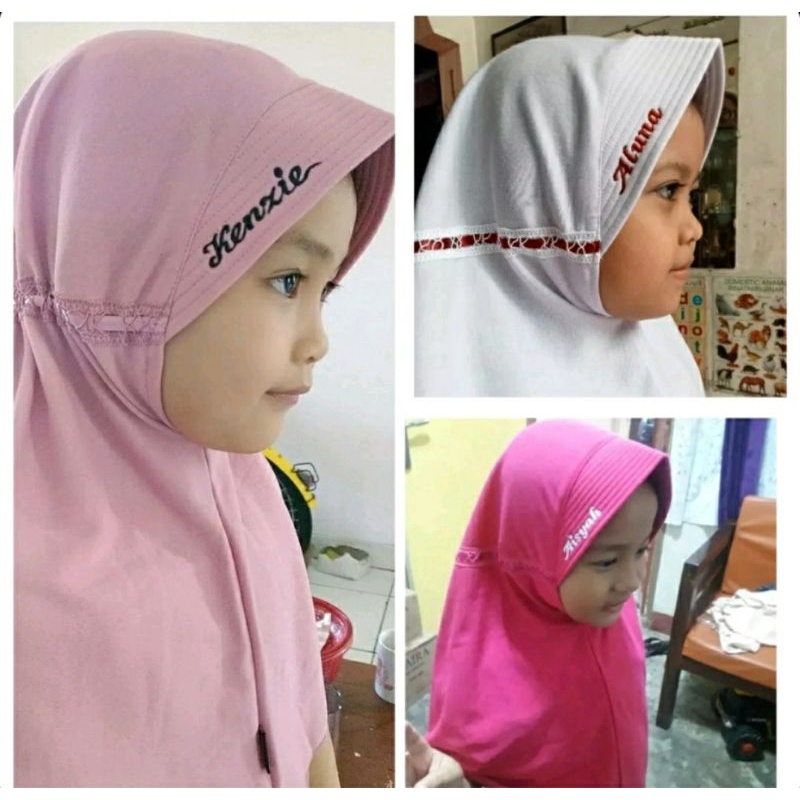 Jilbab anak sekolah TK SD Dan SMP Bordir Nama