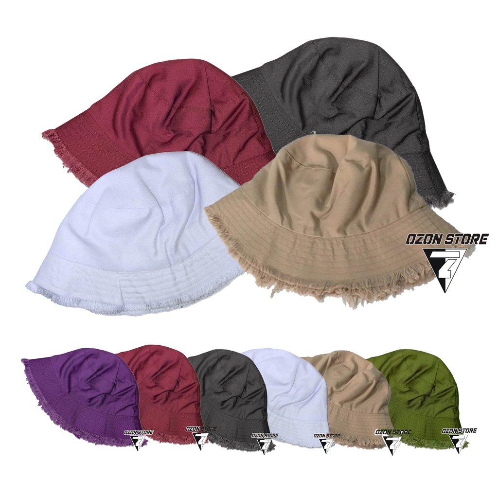 Bucket hat ripped end topi bucket hat rawis rumbai terbaru Unisex pria dan wanita gaya casual