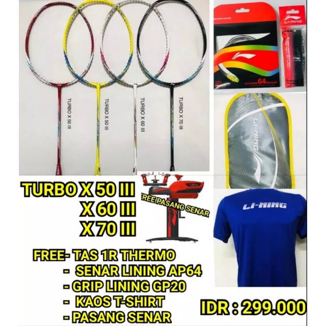 PROMO Raket Badminton LINING / LI-NING TURBO X 50 / 60 / 70 GEN III DIJAMIN ORIGINAL