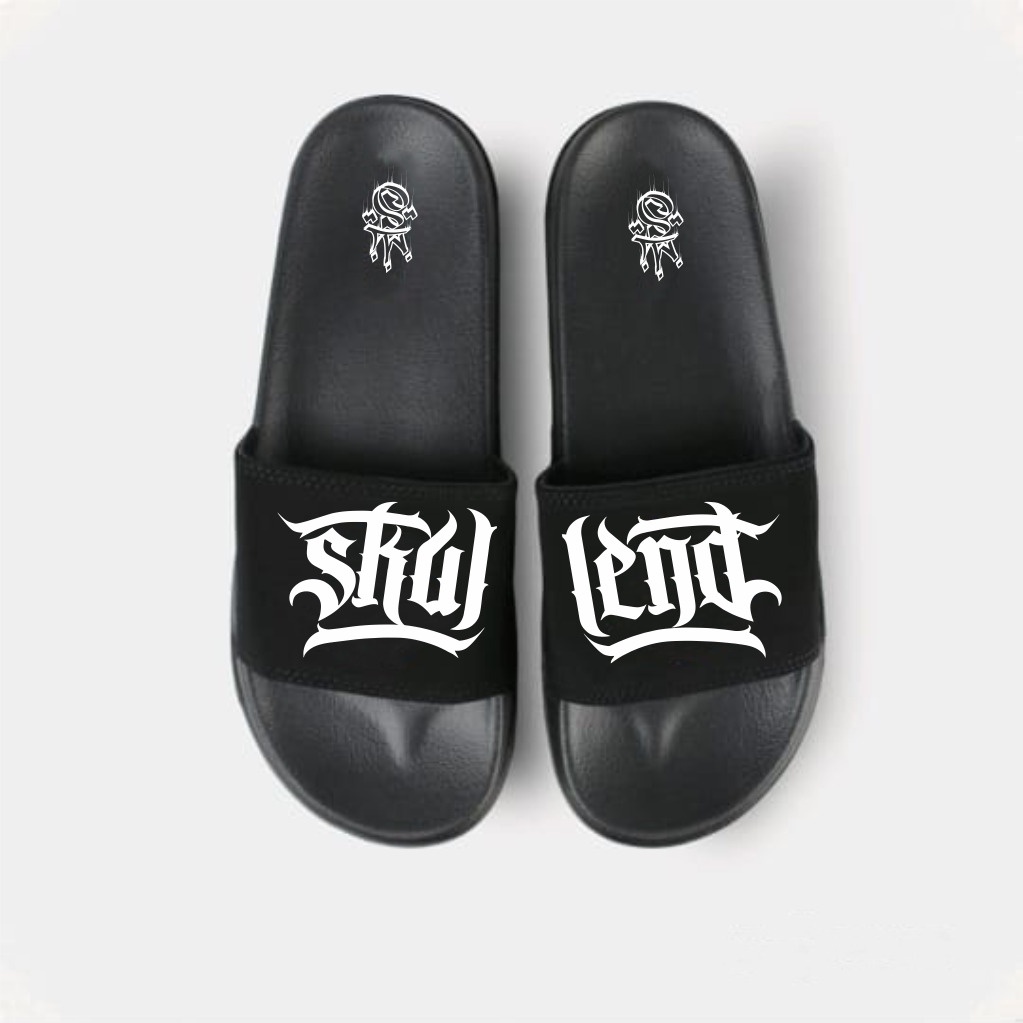 SKULLEND Black Sandal Slop Pria Slide On Karet - Sendal Flip Flop - Sandal Selop Rumah Slip On