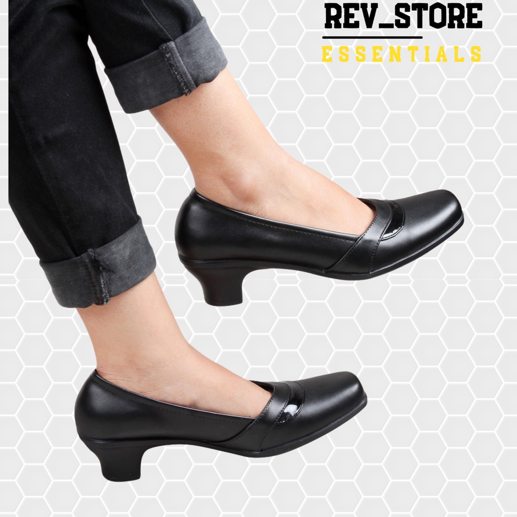 ☀ REV STORE ☀ Sepatu Kerja Wanita Resmi Synthetic Premium Leather Hak 4cm