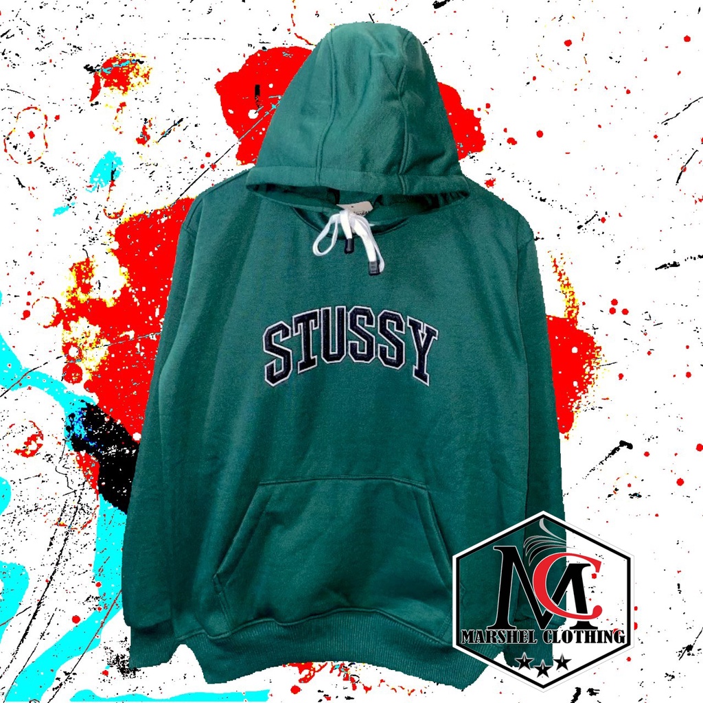 RCL - Jaket Pria Motif Stussy Hoodie Jumbo FULL BORDIR Merah Maroon - Biru Navy - Black L XL XXL