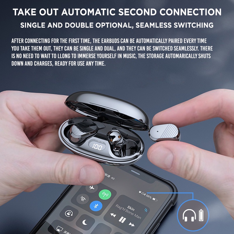 Topspot True Wireless Bluetooth Earphone Digital Display Wireless Earbuds Sport Gaming TWS Bluetooth Headset With Mic HD Calll