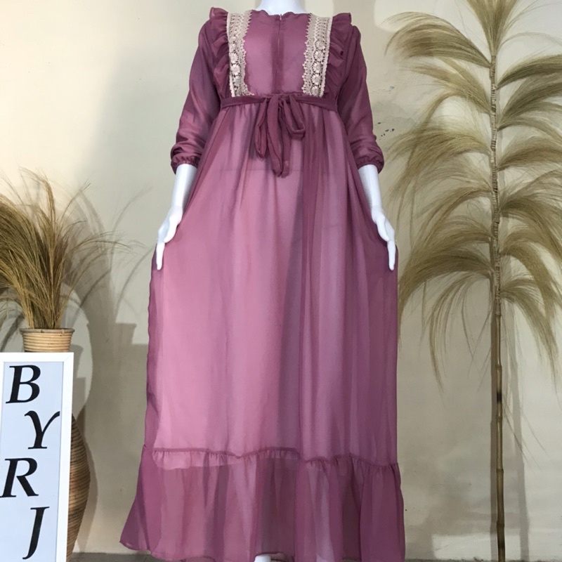 Gamis Ceruty Babydoll Renda Import Fariasi Dada Kimy Brukat Full DOUBLE Puring