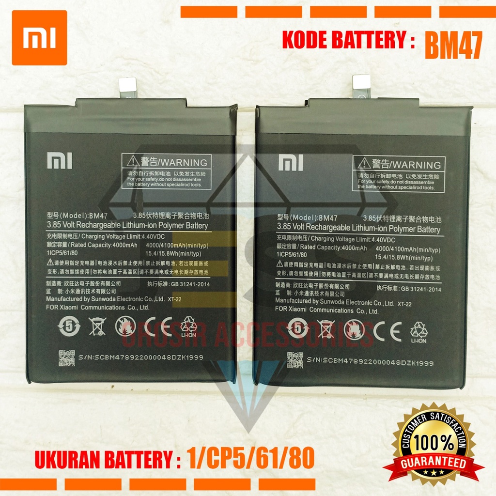 Baterai Battery Original Xiaomi BM47 &amp; BM-47 For Tipe HP Redmi 3 , Redmi 3s , Redmi 3x , Redmi 3 pro , 3pro , Redmi 4x